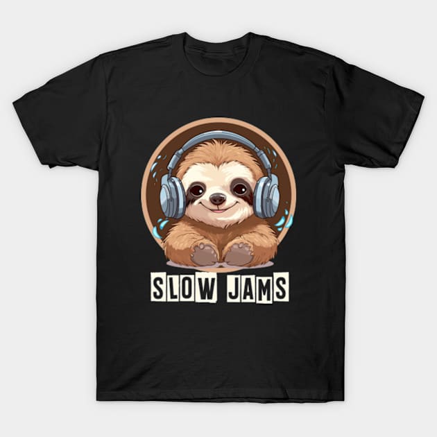 Slow Jams | Sloth Wearing Headphones T-Shirt by WebStarCreative